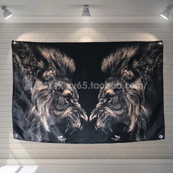 

"lion" Creative Tapestry Poster Banners Paintings Clubhouse Studio Wall Decoration Four Holes Hanging Flags Waterproof Cloth Art