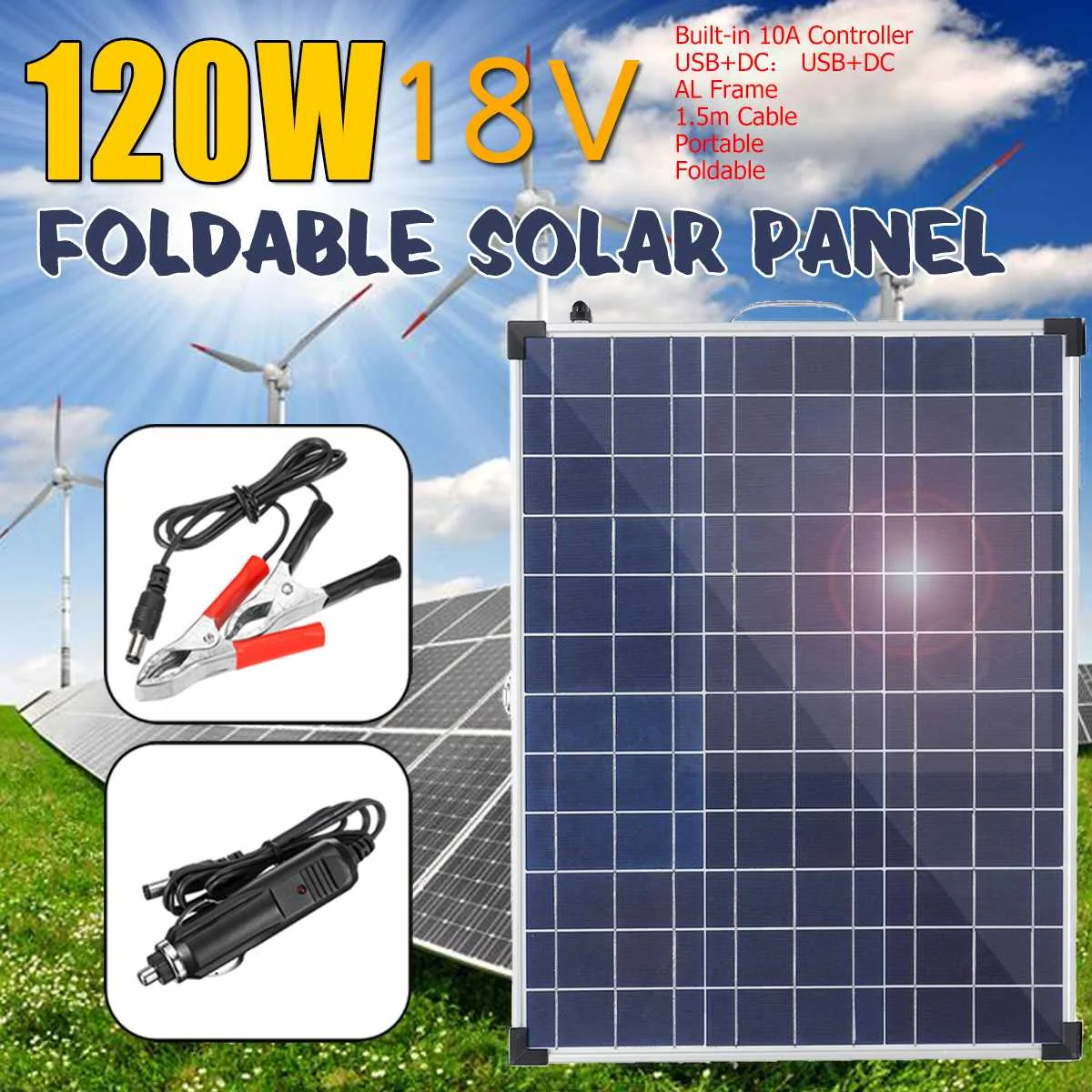 

New Design 120W 18V Folding Portable Solar Panel Solar Cells Battery Charger With Car Charger For Outdoor Camping Waterproof