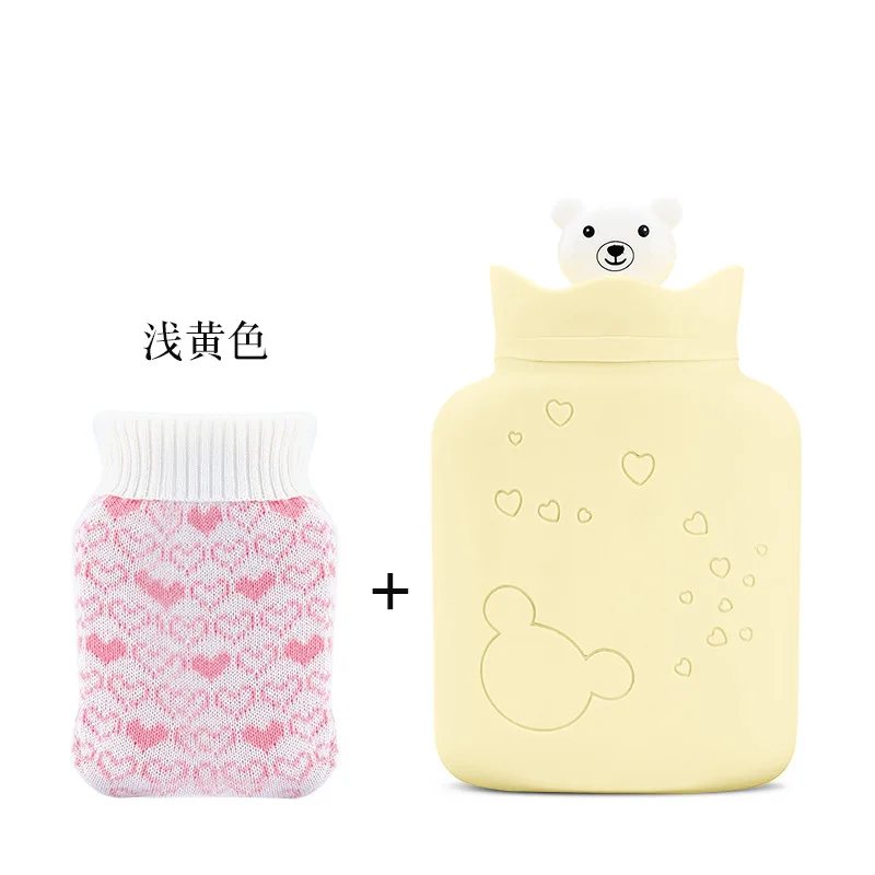 Silicone Hand Warmer With Knit Cover Cartoon Hot Water Bags Injection Storage Bag Tools Cute Mini Hot Water Bottle Portable