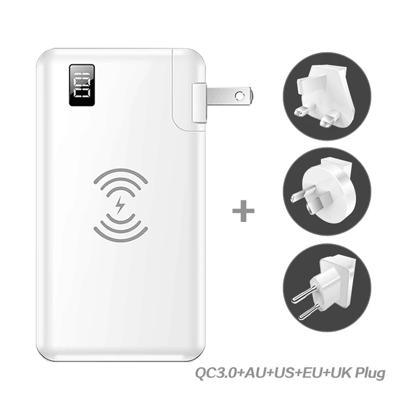 QC3.0 White 10000 мАч QC3.0 PD быстрое зарядное устройство Банк мощности Беспроводное зарядное устройство для Iphone samsung Tablet type C USB 3 в 1 18650 power Bank повербанк - Цвет: QC3.0 White