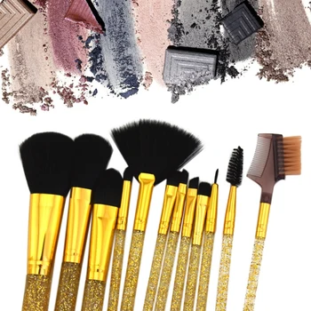 

12pcs Shiny Makeup Brushes Set Foundation Loose Powder Brush Eyeshadow Eyelash Eyeliner Brush Cosmetic Brush Kit