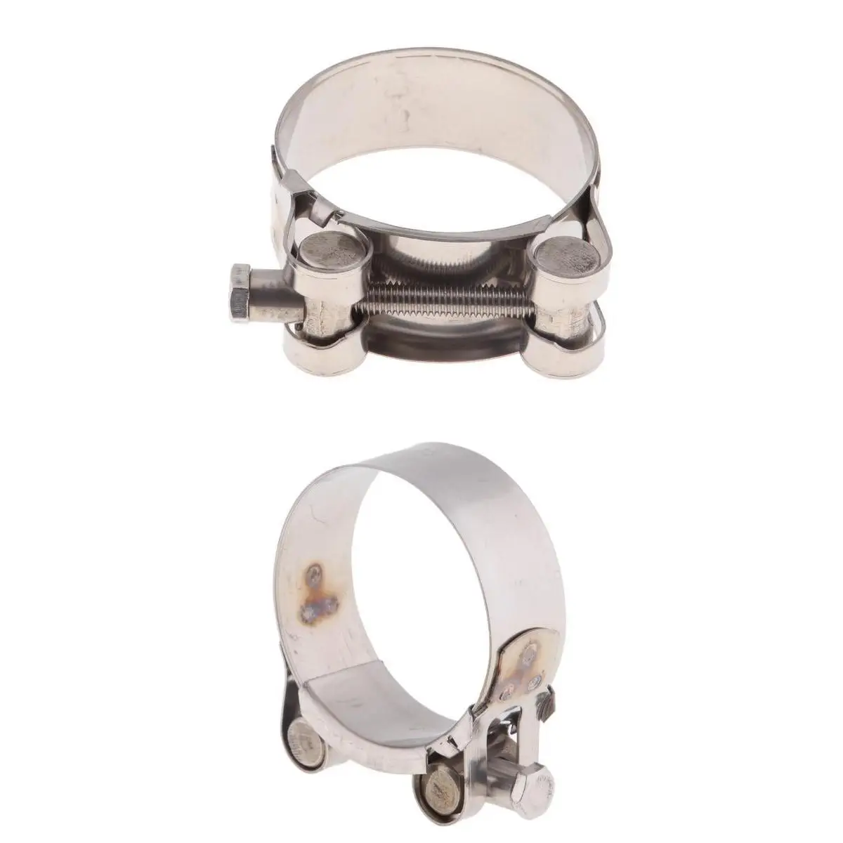 2x Silver Screwed Connection Stainless Steel Exhaust Sleeve Clamp Clip Band 48-51mm/52-55mm