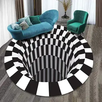 

3D Black White Spiral Stereo Vision Circular Carpet Living Room Bedroom Geometric Floor Mat Art Coffee Tea Table Decoration Rugs