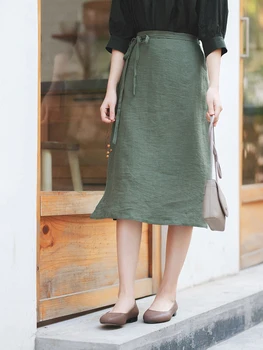 

CYNTHIA 2020 New Spring Women's Skirts Female Summer Vintage Linen A-line Bow-tie Skirts