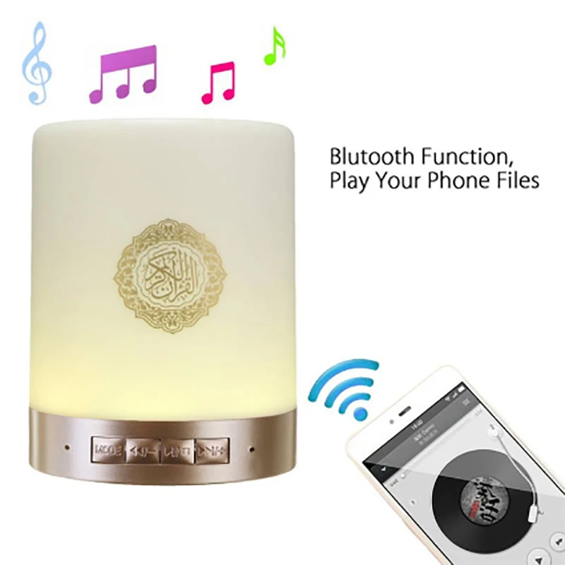 Haut-parleur sans fil pour radio FM MP3 or Haut-parleur rechargeable USB coloré Coran Haut-parleur Bluetooth Haut-parleur télécommande Télécommande numérique LED