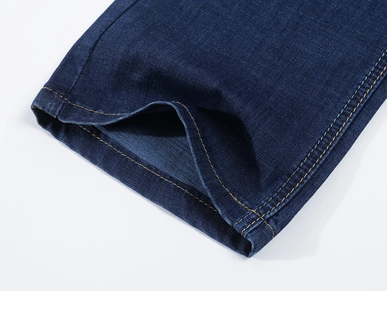 Men's Jeans Stretch Dark Blue Ultrathin Straight Classic Regular Fit Leisure Businessman Long