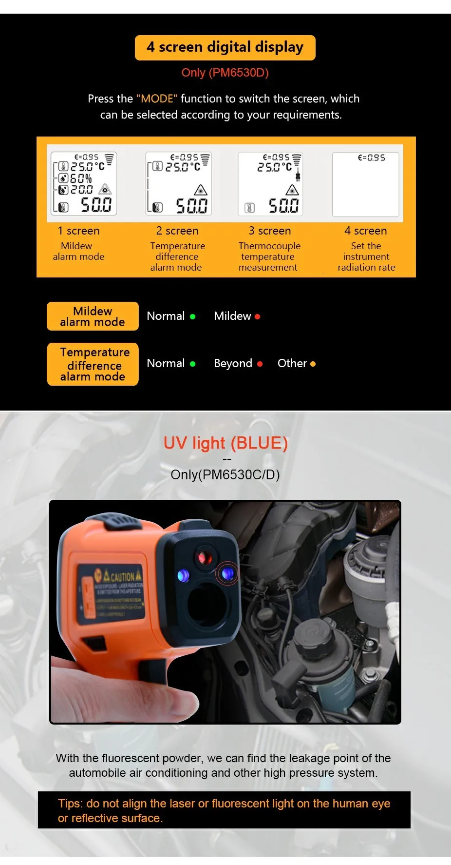 PEAKMETER PM6530 цифровой термометр Бесконтактный ручной инфракрасный термометр цифровой дисплей цветной ЖК-УФ светильник