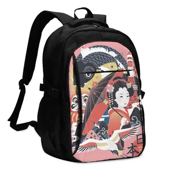 

Bags School Bags For Boy Girl TeenagerElegant Japan Concept Illustration USB Charge Computer Laptop Back Pack