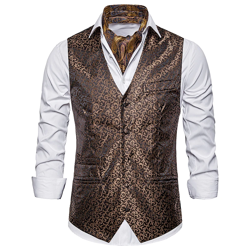 Plus size men smart casual suit vest Solid color single breasted design vest Small embroidered flowers pattern men's Vest Plus size men smart casual suit vest Solid color single breasted design vest Small embroidered flowers pattern men's Vest