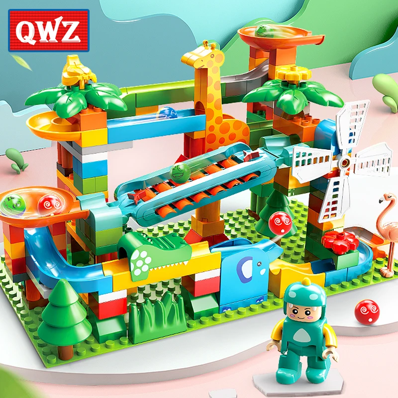

QWZ Marble Race Run Big Size Duploed Building Blocks Plastic Funnel Slide DIY Assembly Bricks Toys For Children Christmas Gift