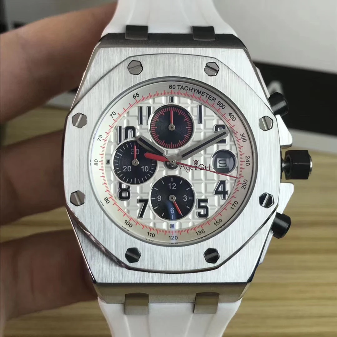 

Famous Brand New Men Silver White Black Rubber Watch Automatic Mechanical Sapphire Watches Transparent Glass Back Grey 42mm AAA+