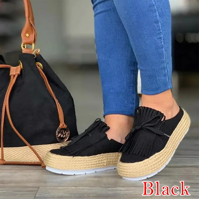 Black 2 WENYUJH; женские парусиновые лоферы; обувь на толстой плоской подошве; женские эспадрильи; женская повседневная обувь на плоской подошве со шнуровкой и круглым носком - Цвет: Black 2