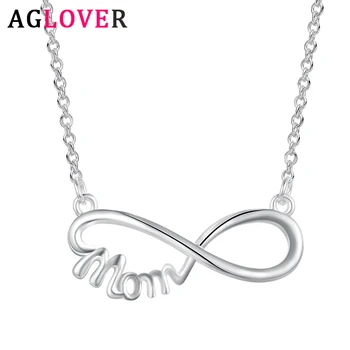 

AGLOVER New 925 Sterling Silver 18 Inch MOM Pendant Necklace For Woman Fashion Charm Jewelry Give Mother Gift