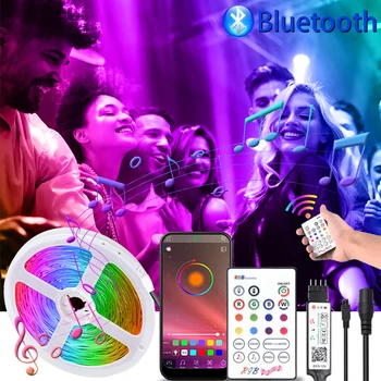 

5050 LED Strip Light Set With RGB Music Light Strip Sync 5M 10M 15M 20M With 23Key RF Remote IP33 Bluetooth Smart Phone Control