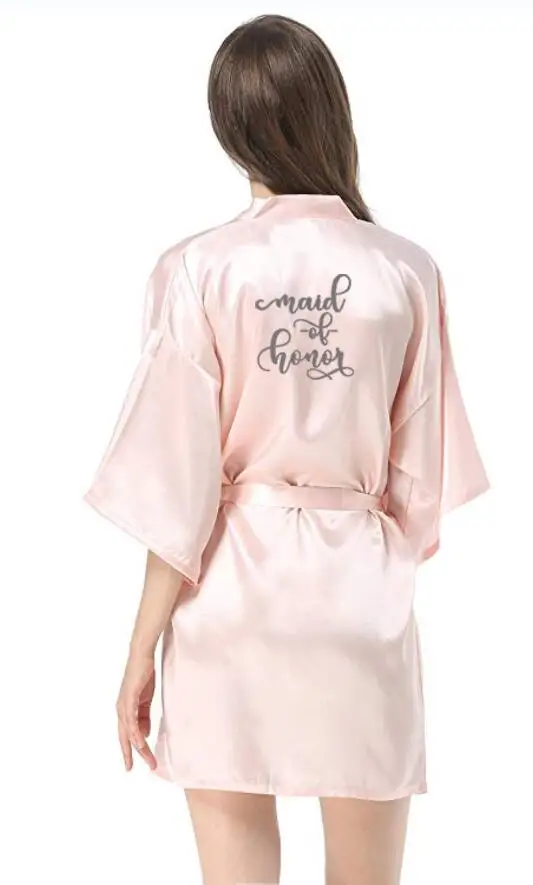 Розовый халат серебряное пишущее кимоно девичник Пижама для вечеринки свадебное платье подружки невесты халат жениха