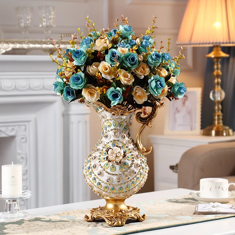 European Luxury Retro Resin double ear Vase Figurine Flower arrangement  Dried flower large Vases Home Decoration Accessories - AliExpress