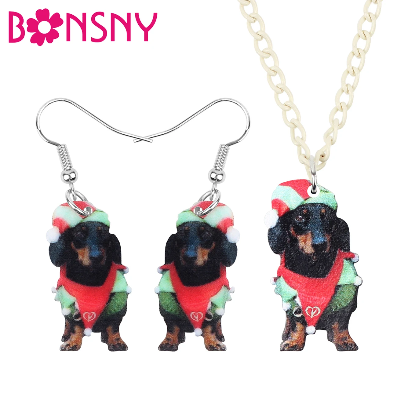 Bonsny акриловый Рождественский черный Такса собака ювелирные наборы ожерелье