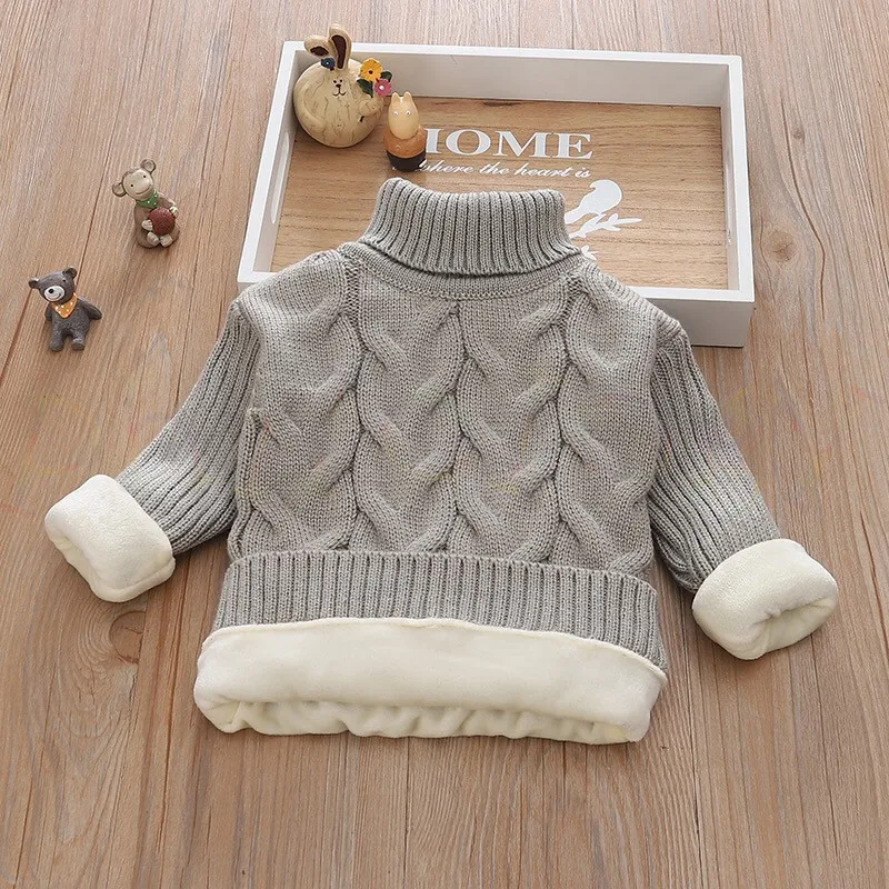 plush gray A WENDYWU/От 2 до 8 лет однотонные зимние плотные трикотажные рубашки с высоким воротником для мальчиков и девочек однотонный пуловер с высоким воротником - Цвет: plush gray A