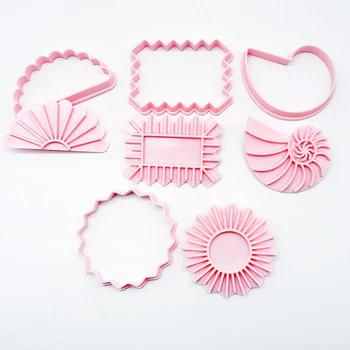 

4pcs Sandwich Cookie Cutter Fan Conch Sun Rectangle Wave Pattern Cookie Stamp Fondant Printing Cake Decor Mold Baking Utensils
