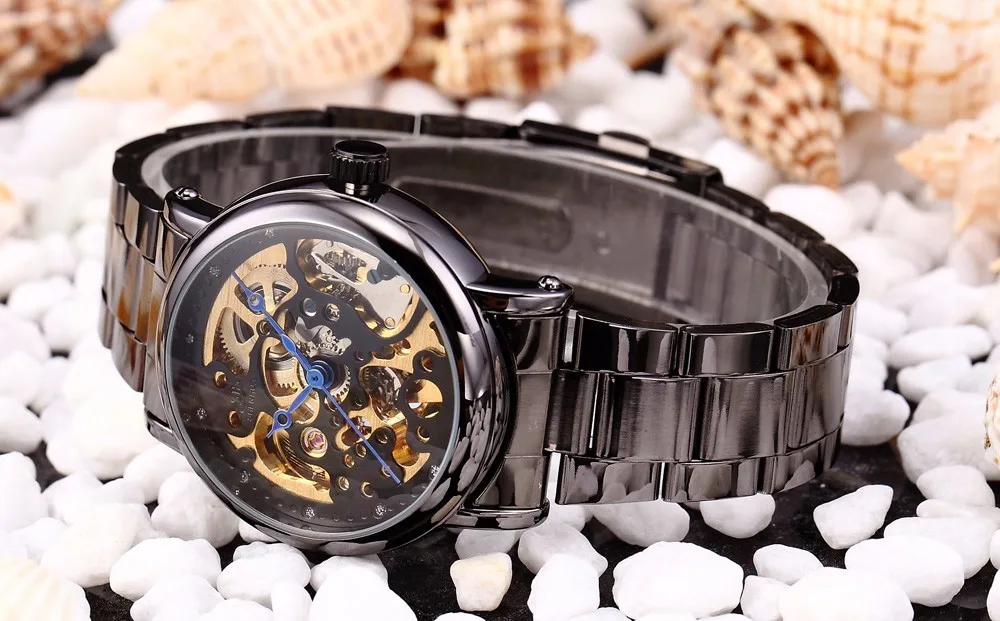 SHENHUA женские часы модные стимпанк черные Автоматические механические часы женские повседневные женские часы relogio feminino
