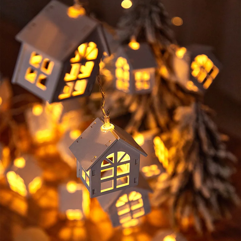 

2M 10LED Fairy Wooden House String Lights Garland Christmas Tree Ornaments Birthday Wedding Party Decoration Navidad Kerst Noel