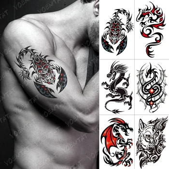 

Waterproof Temporary Tattoo Sticker Scorpion Red Wing Dragon Flash Tattoos Wolf Body Art Arm Owl Maori Totem Fake Tatoo Men