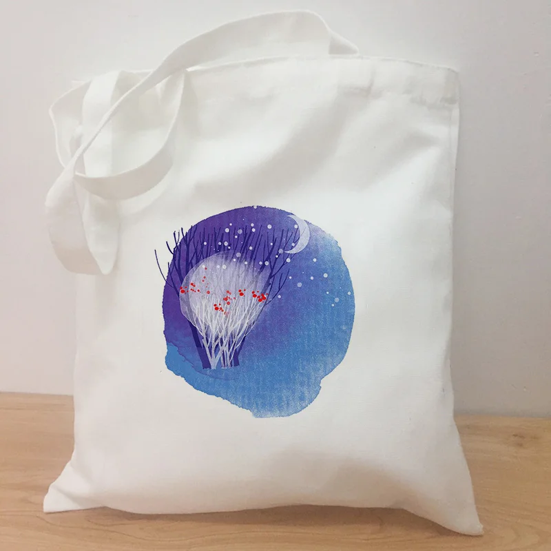 

Colored Blue Series Printing Canvas Shopping Bag Fashion Handbag Daily Use Eco Bag Washable Tote Bag Reusable Recycled