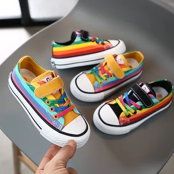 

Rainbow Kids Canvas Shoes For Girls Mesh Sneakers Baby Boys Flat Sport Shoes Breathable Kids Casual Student Running Canvas Shoes