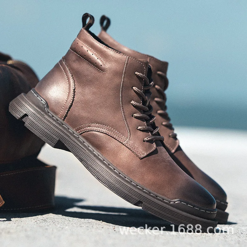 

Autumn and winter Martin boots new trend fashion breathable leather boots non-slip wear-resistant mid-high men's boots