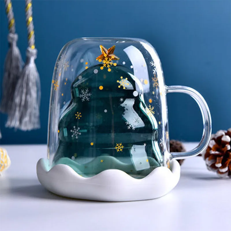 

Christmas Tree Star Cup Creative 3D Transparent Double Anti-Scalding Glass Christmas Coffee Cup Milk Juice Cup Children's Gift