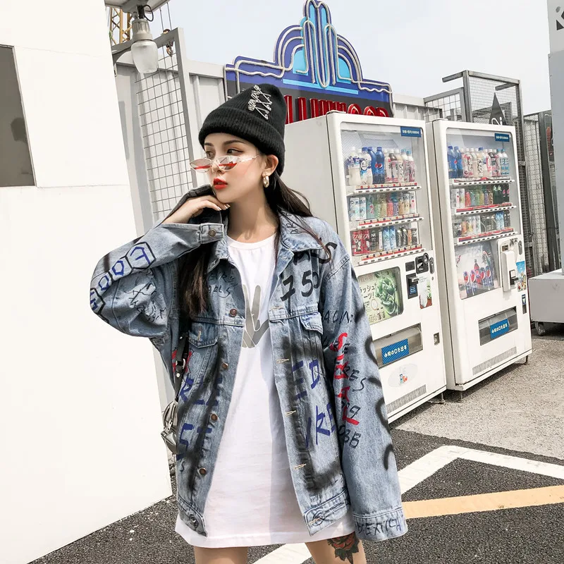 Jolin стиль знаменитостей, весна и осень, стиль, модное свободное джинсовое пальто с надписями, мужские и женские куртки для пар, модное