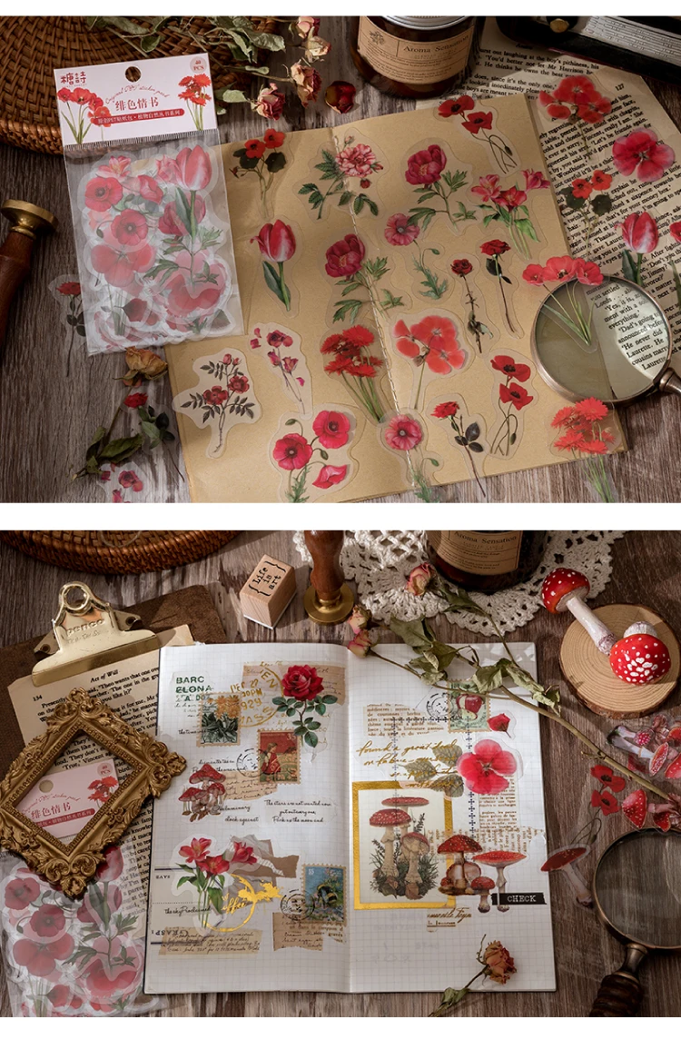 Mr.paper 40Pcs/Bag Plant Flower Series Decorative Diary Sticker Scrapbook Planner Decorative Stationery Sticker