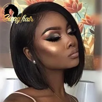 

Swag Hair Straight Front Bob Wigs Brazilian Human Hair 13*4 Lace Front Wigs 180 density Pre Plucked For Black Woman