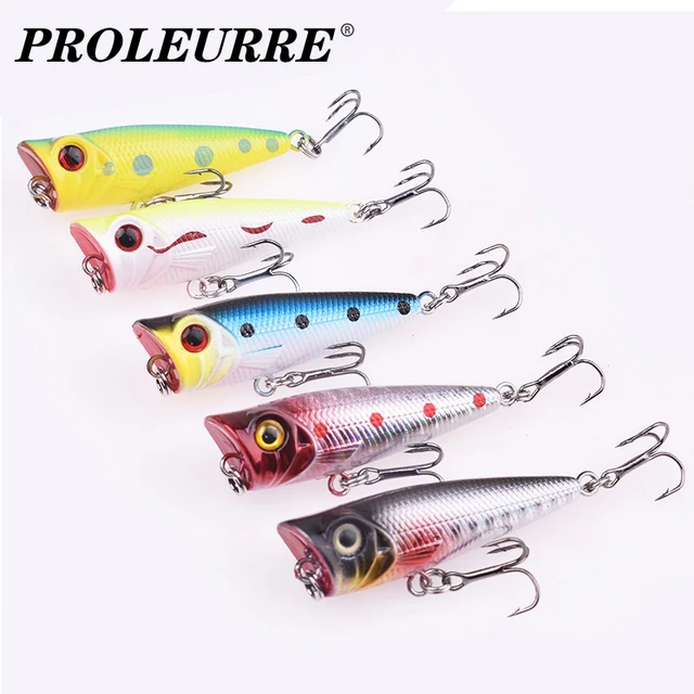 5 Pcs Topwater Wobbler Popper Fishing Lure Mixed Colors Set 5cm Plastic  Artificial Hard Bait With