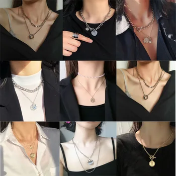 

Europe United Punk Geometric Metal Necklace Female Vintage Minimalist Hip-hop Clavicle Link Chain Necklace for Women Jewelry