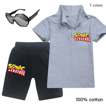 

2020 new summer Sonic children's cartoon suit new boy print T-shirt + shorts cotton clothing suitable for casual wear