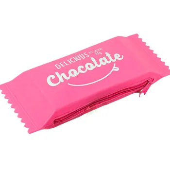 

Kawaii Pencil Cases Silicone Chocolate Candy Cute Pencil Bags For School & Office Supplies Rose Red