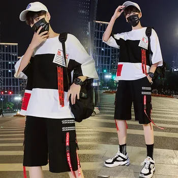

2 pieces Sets T-shirts+Shorts Good Quality Men Cotton Hip Hop Loose Sets New Mens Summer Tracksuits