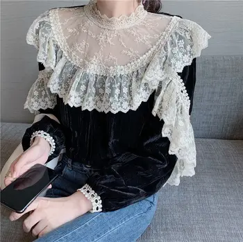 

COIGARSAM Fashion blouse women French Style Vintage Full Sleeve Embroidery Patchwork blusas womens tops and blouses 83388338