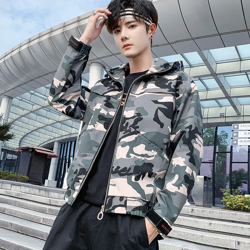 

Spring And Autumn New Style MEN'S Jacket Teenager Popular Brand Tops-Style Loose-Fit Hooded Camouflage Workwear Casual Coat