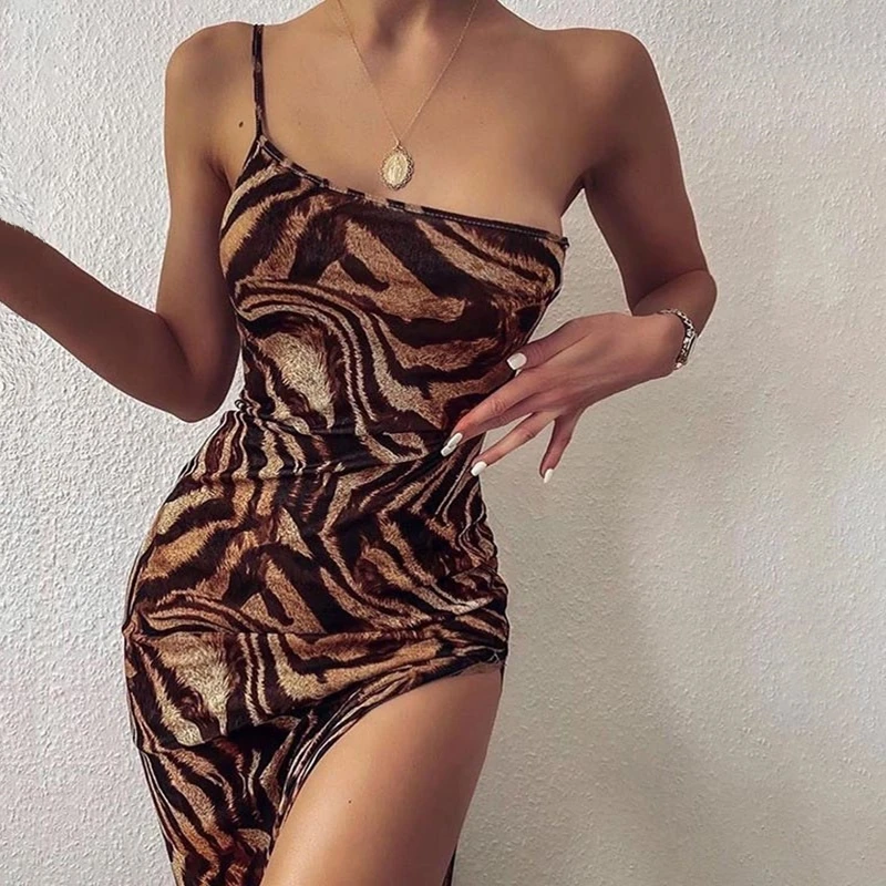 Women Dress Camisole Shoulder Pencil Sexy Vestidos High Split Slim Leopard Backless Ankle-Length Streetwear Long Dresses Female | Женская