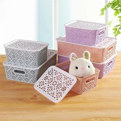 

Hollow Covered Underwear Basket Desktop Storage Bin Container Makeup Box Plastic Clothes Home Toy Multipurpose Organizer 4 Color