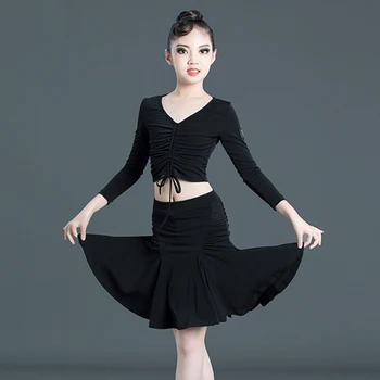 

Latin Dance Dress Girls Black Practice Costumes Rumba Cha Cha Samba Tango Salsa Dancing Clothes Performance Wear Kids DN5226