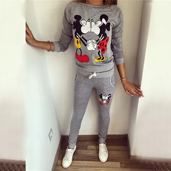 

Girl clothes Mickey Minnie kiss print two-piece set autumn winter plus velvet warmer big children 2019 hot sale Quality clothing