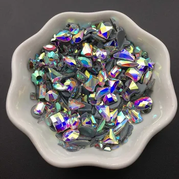 

144pcs New Hotfix Rhinestone Multiple Shapes Mix Crystal AB Horse Eye Flat Bottom Iron On Stone For 3D Nail Clothing Decoration
