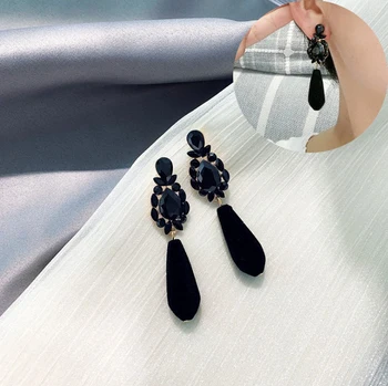 

2020 New Sweet Black Color Rhinestone Water Drop Earrings for Women Long Black Crystal Beaded Dangle Jewelry