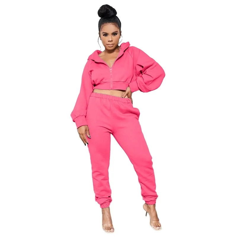 Women Solid 2pcs Sweatshirt Set Track 