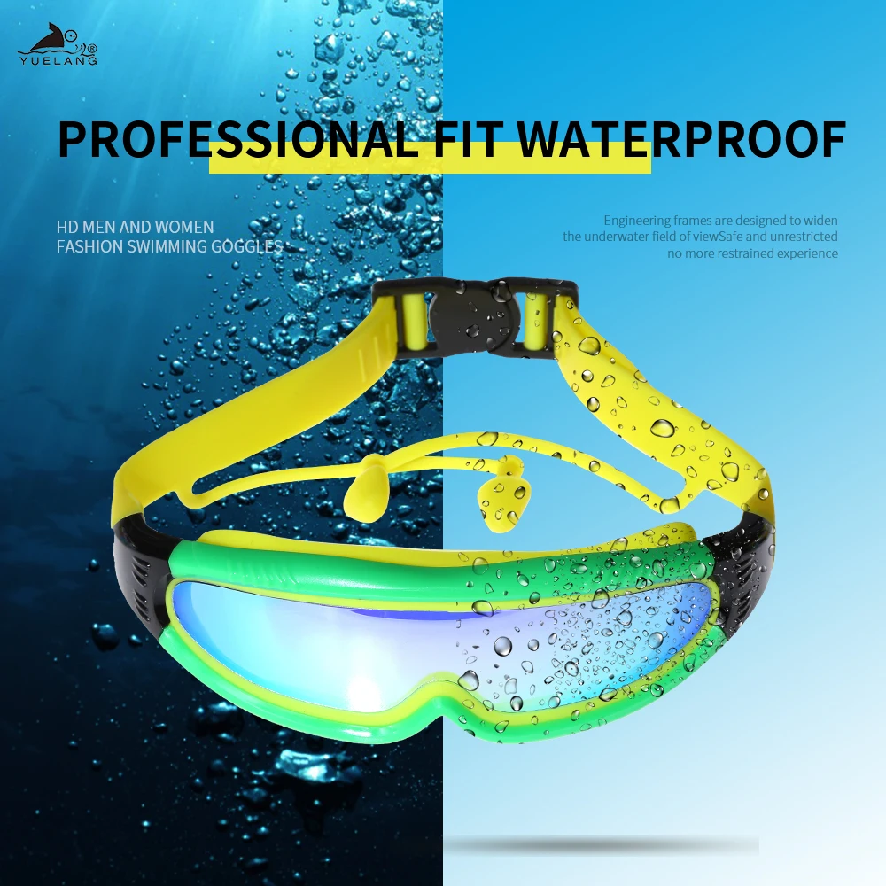 

YUELANG Professional Swimming Goggles Children Swimming Glasses with ear plugs Waterproof Anti-Fog Anti-UV Silicone Electroplate