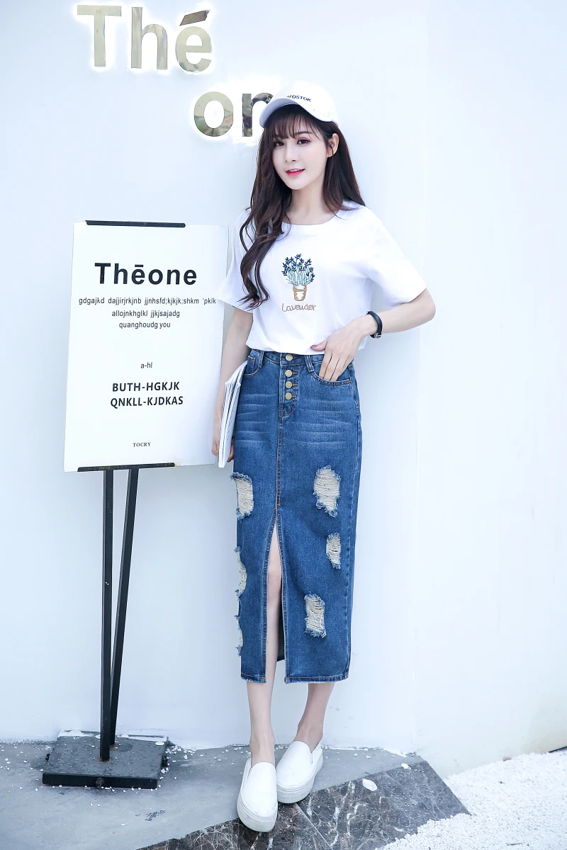 Spring Summer Autumn women long denim skirt plus size maxi skirts vintage jeans Hem Split pencil skirts DF419