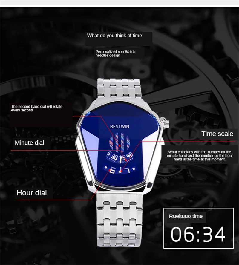 BESTWIN Fashion Cool Locomotive Mens Quartz Watches Brand Luxury Gold Wristwatch Waterproof Geometric Shape Relogio Masculino